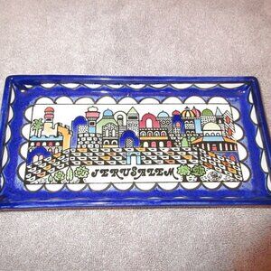 Jerusalem Armenian Ceramic Serving Tray Hand Painted Holy Land Home Decor Israel